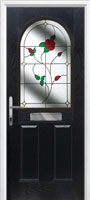 2 Panel 1 Arch English Rose Composite Front Door in Black