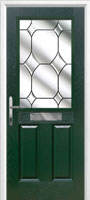 2 Panel 1 Square Crystal Diamond Composite Front Door in Green