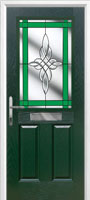 2 Panel 1 Square Crystal Harmony Composite Front Door in Green
