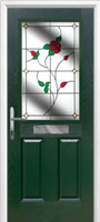2 Panel 1 Square English Rose Composite Front Door in Green