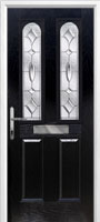 2 Panel 2 Arch Zinc/Brass Art Clarity Composite Front Door in Black