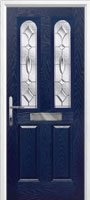 2 Panel 2 Arch Zinc/Brass Art Clarity Composite Front Door in Dark Blue