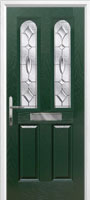 2 Panel 2 Arch Zinc/Brass Art Clarity Composite Front Door in Green