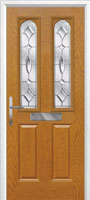2 Panel 2 Arch Zinc/Brass Art Clarity Composite Front Door in Oak