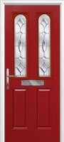 2 Panel 2 Arch Zinc/Brass Art Clarity Composite Front Door in Red