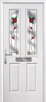 2 Panel 2 Angle English Rose Composite Front Door in White