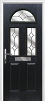 2 Panel 2 Square 1 Arch Crystal Diamond Composite Front Door in Black
