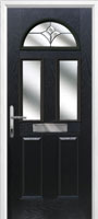 2 Panel 2 Square 1 Arch Crystal Tulip Composite Front Door in Black