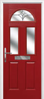 2 Panel 2 Square 1 Arch Crystal Tulip Composite Front Door in Red