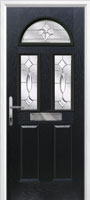 2 Panel 2 Square 1 Arch Zinc/Brass Art Clarity Composite Front Door in Black