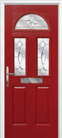 2 Panel 2 Square 1 Arch Zinc/Brass Art Clarity Composite Front Door in Red