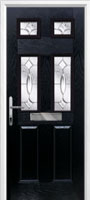 2 Panel 4 Square Zinc/Brass Art Clarity Composite Front Door in Black
