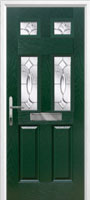 2 Panel 4 Square Zinc/Brass Art Clarity Composite Front Door in Green