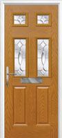 2 Panel 4 Square Zinc/Brass Art Clarity Composite Front Door in Oak