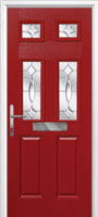 2 Panel 4 Square Zinc/Brass Art Clarity Composite Front Door in Red