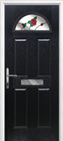 4 Panel 1 Arch English Rose Composite Front Door in Black