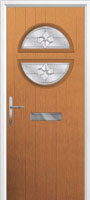 Circle Zinc/Brass Art Clarity Composite Front Door in Oak