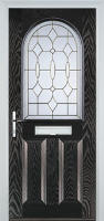 2 Panel 1 Arch Brass Art Clarity Composite Front Door in Black Brown
