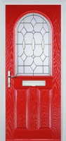 2 Panel 1 Arch Brass Art Clarity Composite Front Door in Poppy Red