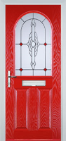 2 Panel 1 Arch Crystal Bohemia Composite Front Door in Poppy Red