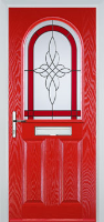 2 Panel 1 Arch Crystal Harmony Composite Front Door in Poppy Red