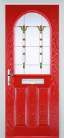 2 Panel 1 Arch Fleur Composite Front Door in Poppy Red