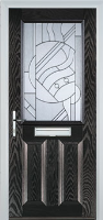 2 Panel 1 Square Abstract Composite Front Door in Black Brown