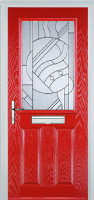 2 Panel 1 Square Abstract Composite Front Door in Poppy Red