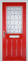 2 Panel 1 Square Brass Art Clarity Composite Front Door in Poppy Red