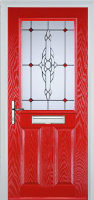 2 Panel 1 Square Crystal Bohemia Composite Front Door in Poppy Red
