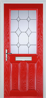 2 Panel 1 Square Crystal Diamond Composite Front Door in Poppy Red