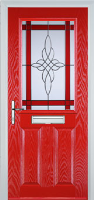 2 Panel 1 Square Crystal Harmony Composite Front Door in Poppy Red