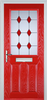 2 Panel 1 Square Drop Diamond Composite Front Door in Poppy Red