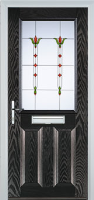2 Panel 1 Square Fleur Composite Front Door in Black Brown
