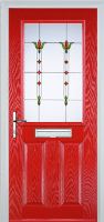2 Panel 1 Square Fleur Composite Front Door in Poppy Red