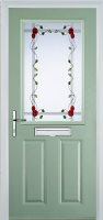 2 Panel 1 Square Mackintosh Rose Composite Front Door in Chartwell Green