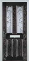 2 Panel 2 Arch Abstract Composite Front Door in Black Brown