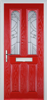2 Panel 2 Arch Abstract Composite Front Door in Poppy Red