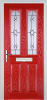 2 Panel 2 Arch Crystal Bohemia Composite Front Door in Poppy Red