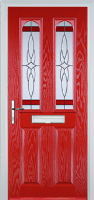 2 Panel 2 Arch Crystal Harmony Composite Front Door in Poppy Red