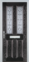 2 Panel 2 Arch Zinc/Brass Art Clarity Composite Front Door in Black Brown