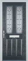 2 Panel 2 Arch Zinc/Brass Art Clarity Composite Front Door in Anthracite Grey