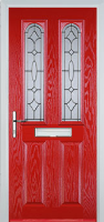 2 Panel 2 Arch Zinc/Brass Art Clarity Composite Front Door in Poppy Red