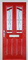 2 Panel 2 Angle Crystal Harmony Composite Front Door in Poppy Red