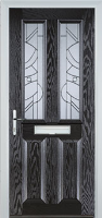 2 Panel 2 Square Abstract Composite Front Door in Black Brown