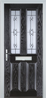 2 Panel 2 Square Crystal Bohemia Composite Front Door in Black Brown