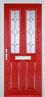 2 Panel 2 Square Crystal Diamond Composite Front Door in Poppy Red