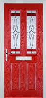 2 Panel 2 Square Crystal Harmony Composite Front Door in Poppy Red