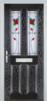 2 Panel 2 Square English Rose Composite Front Door in Black Brown