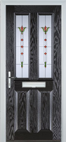 2 Panel 2 Square Fleur Composite Front Door in Black Brown